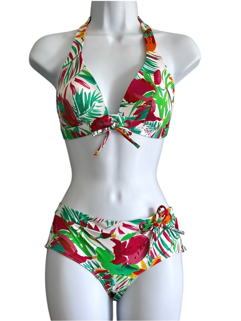 Huit Bra Sized Bikini Set Tropical Floral Swimwear 32C Top S Bottom